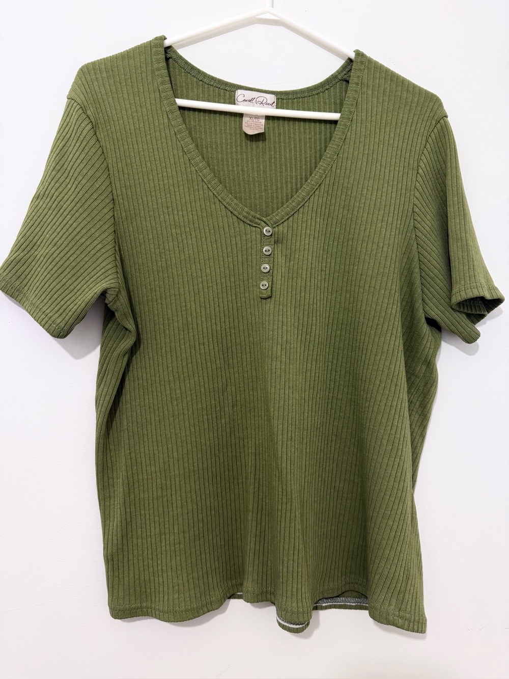 Vintage Carroll Reed green ribbed short sleeve henley - XL